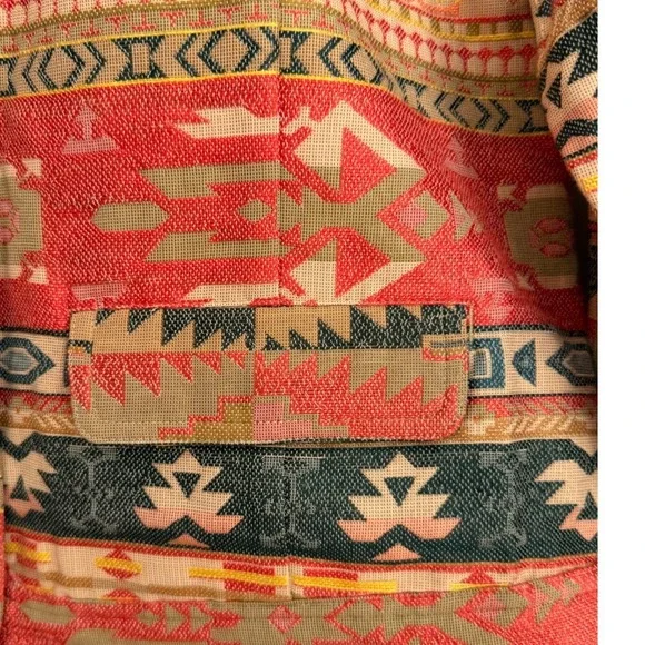 Chico's Southwestern Tapestry Button Front Jacket Womens Size 1 M Red Silk Blend - Picture 6 of 9